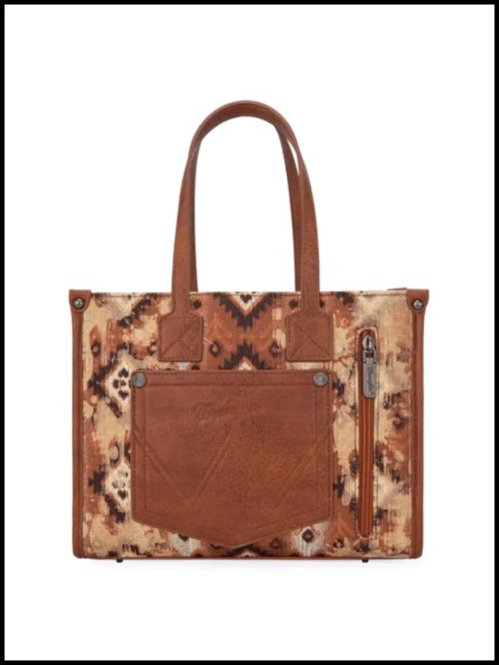 Aztec Tote Bag with Embossed Floral Flap - Boho Shoulder Purse